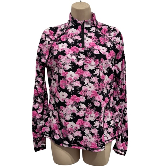 G/FORE Photo Floral Silky Tech Nylon Ruched 1/4 Zip Pullover Size S NWOT - Picture 1 of 15